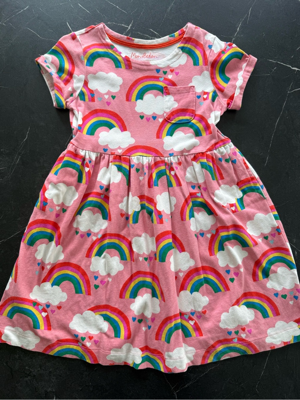 Mini Boden Pink Rainbow & Cloud Cotton Dress